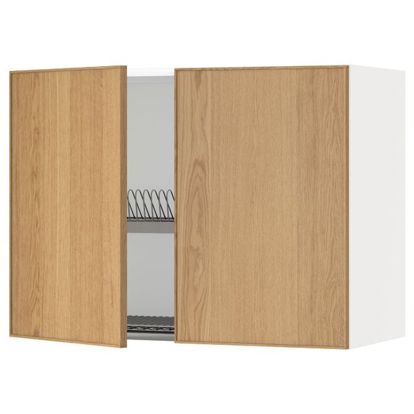 Навесной шкаф с посудной сушилкой, 2 дверец, белый/Экестад дуб 80x60 см IKEA METOD МЕТОД 492.255.93 - схема-чертеж с размерами