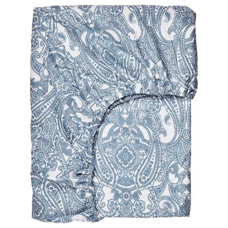 Простыня натяжная, белый, синий 160x200 см IKEA JÄTTEVALLMO ЙЭТТЕВАЛЛМО 504.366.03
