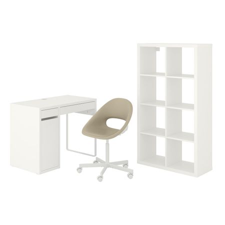 Стол и комбинация для хранения, и рабочий стул белый, бежевый IKEA MICKE/ELDBERGET МИККЕ/ЭЛДБЕРГЕТ / KALLAX КАЛЛАКС 194.367.52