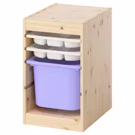 TROFAST Комбинация с контейнером/лотками - светлая беленая сосна белый/сиреневый 32x44x52 см