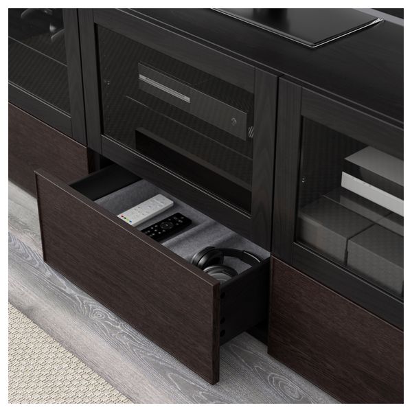 Тумба под ТВ, с дверцами и ящиками БЕСТО, черно-коричневый Синдвик, Инвикен черно-коричневый прозрачное стекло (180x40x64 см) - фото 3