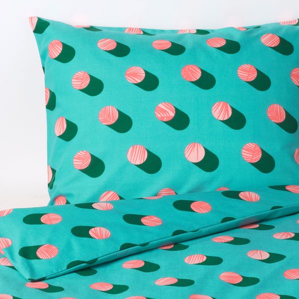 Пододеяльник и наволочка, точечный/розовый бирюзовый 150x200/50x70 см IKEA GRACIÖS ГРАСИОС 004.624.73 - фото 5
