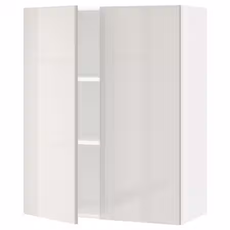 METOD Навесной шкаф с полками/2дверцы - белый/Ringhult светло-серый 80x100 см