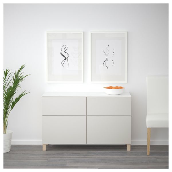 Комбинация для хранения с дверцами, ящиками БЕСТО, под беленый дуб, Лаппвикен светло-серый (120x42x74 см) - схема-чертеж с размерами