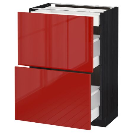 Напольный шкаф, 2 фасада, 3 ящика МЕТОД / МАКСИМЕРА, черный, Рингульт красный