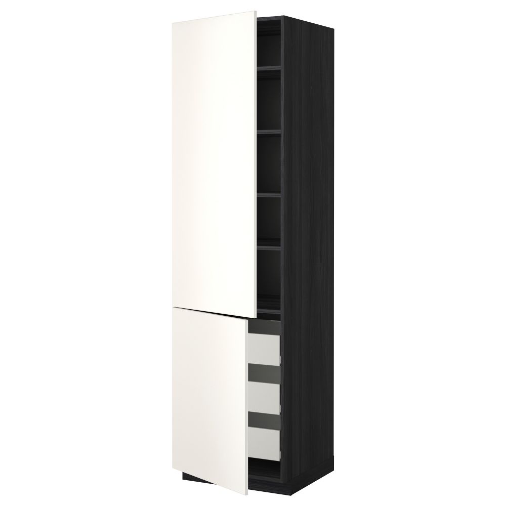 Высокий шкаф + полки, 3 ящика, 2 дверцы МЕТОД / ФОРВАРА, черный, Веддинге белый - фото 1