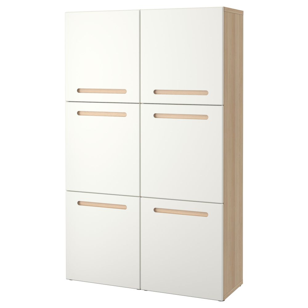 Комбинация для хранения с дверцами БЕСТО, под беленый дуб, Марвикен белый (120x40x192 см) - фото 1