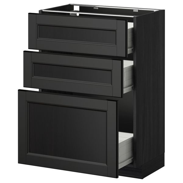 Напольный шкаф с 3 ящиками МЕТОД / ФОРВАРА, черный, Лаксарби черно-коричневый - схема-чертеж с размерами