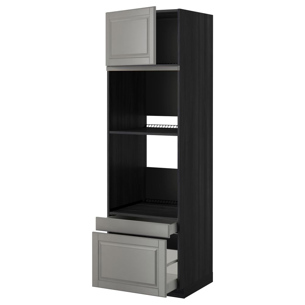 Высокий шкаф для духовки комбинированный, духовка + дверца, 2 ящика МЕТОД / МАКСИМЕРА, черный, Будбин серый - фото 1