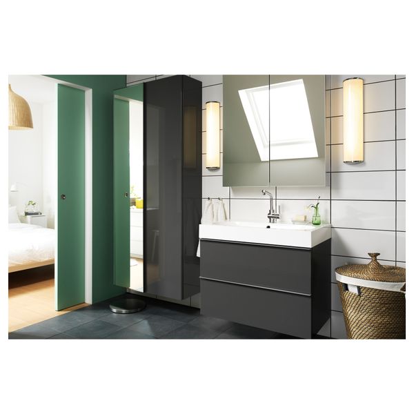 Шкаф для раковины с 2 ящиками, 80x48x68 см, глянцевый серый IKEA BRÅVIKEN БРОВИКЕН, GODMORGON ГОДМОРГОН 698.749.52 - фото 4