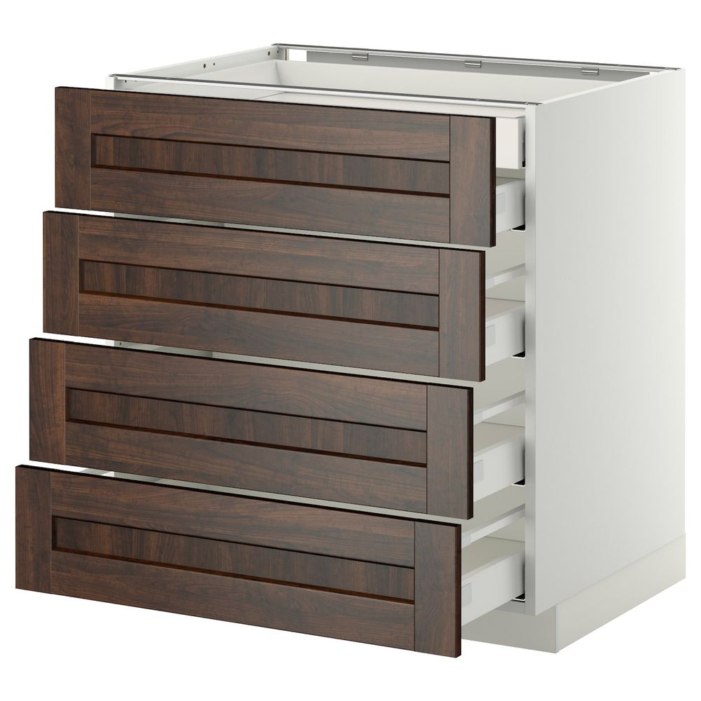 Напольный шкаф 4 фронтальных, 2 низких, 3 средних ящ, белый/Эдсерум коричневый 80x60 см IKEA METOD МЕТОД / MAXIMERA МАКСИМЕРА - фото 1