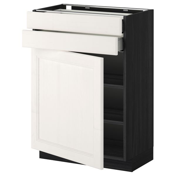 Напольный шкаф с дверцей, 2 ящиками МЕТОД / МАКСИМЕРА, черный, Лаксарби белый - схема-чертеж с размерами