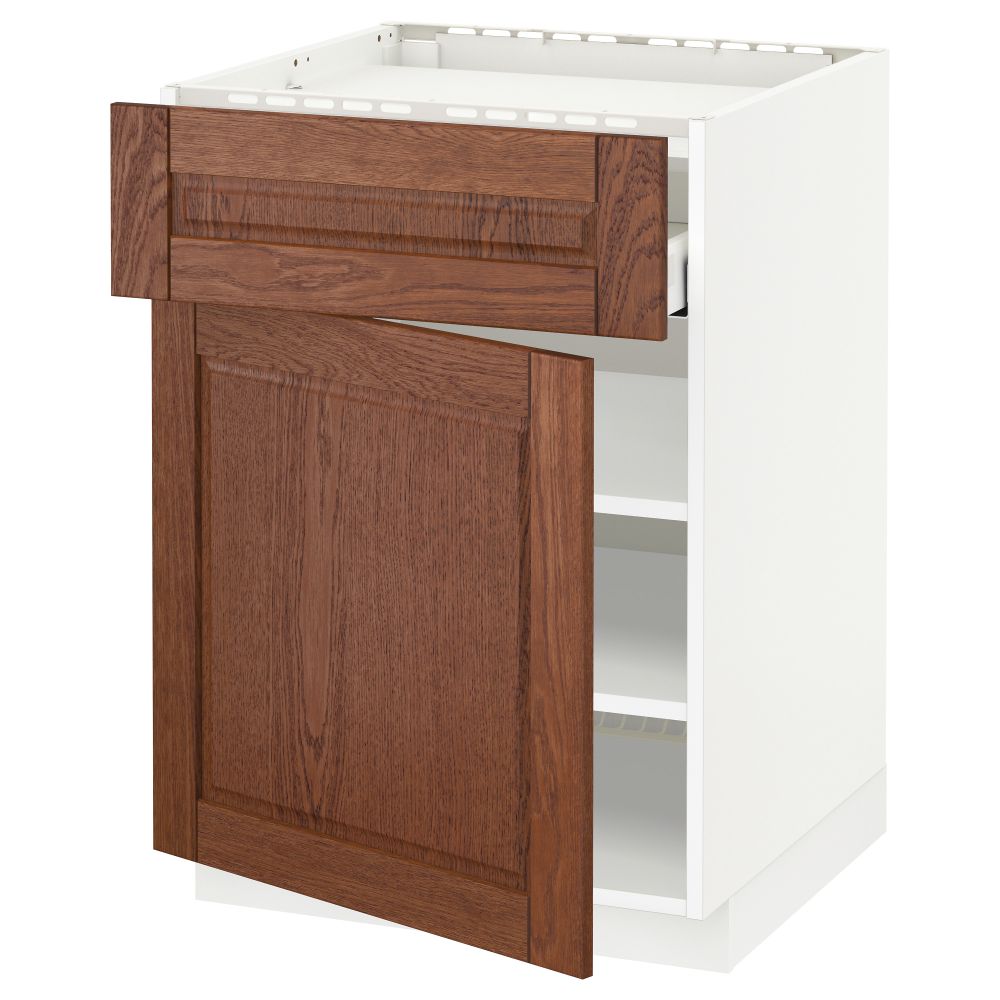Напольный шкаф для варочной панели, ящик, полка, дверцы МЕТОД / МАКСИМЕРА, белый, Филипстад коричневый (60x60 см) - схема-чертеж с размерами