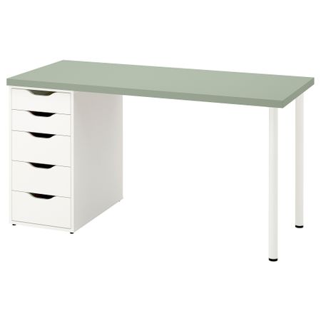 Письменный стол, 140x60 см, светло-зеленый, белый IKEA ALEX АЛЕКС, LAGKAPTEN ЛАГКАПТЕН 894.783.00