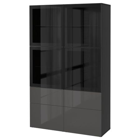 Комбинация для хранения со стеклянными дверцами БЕСТО, черно-коричневый, Сельсвикен глянцевый/серый прозрачное стекло
