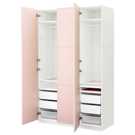 Гардероб ПАКС, белый, Мерокер светло-розовый (150x60x236 см)