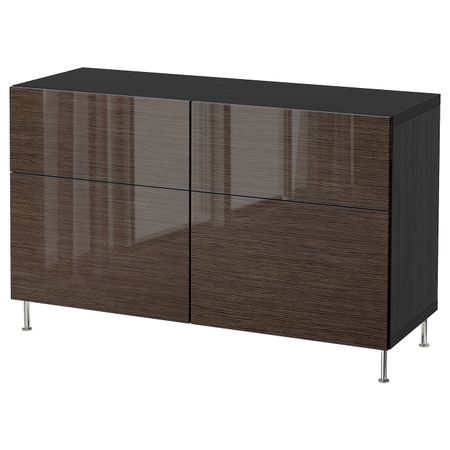 Комбинация для хранения с дверцами/ящ, черно-коричневый/СЕЛЬСВ/СТАЛЛАРП глянцевый, коричневый 120x40x74 см IKEA БЕСТО 192.684.14