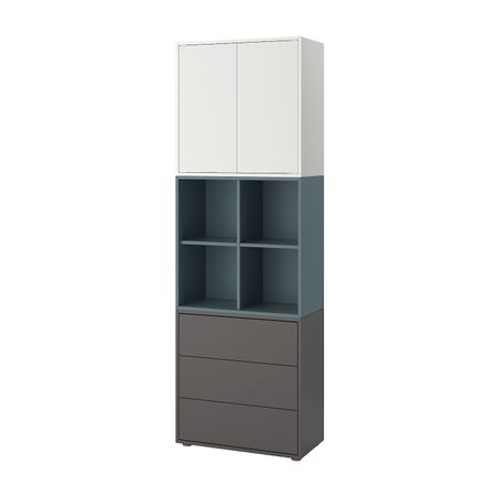 Комбинация шкафов с ножками, белый/серо-бирюзовый темно-серый 70x35x212 см IKEA EKET ЭКЕТ 193.879.97