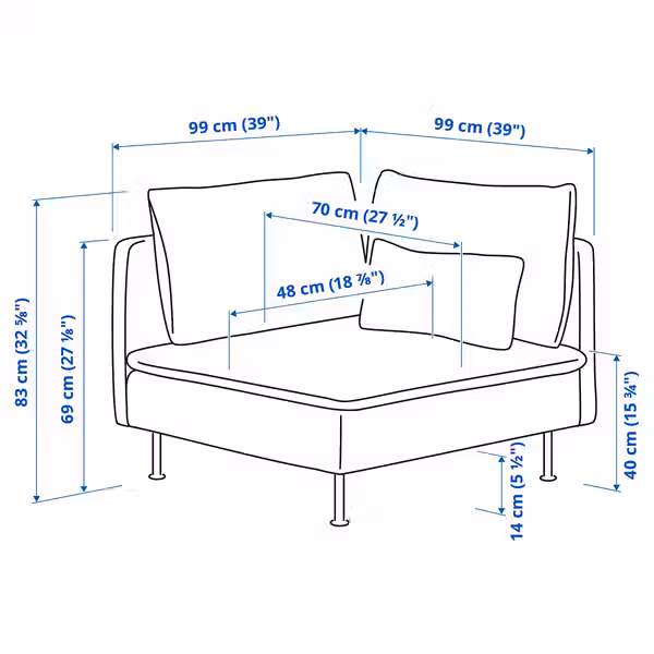 SÖDERHAMN Секция угловая - Viarp бежевый/коричневый - схема-чертеж с размерами
