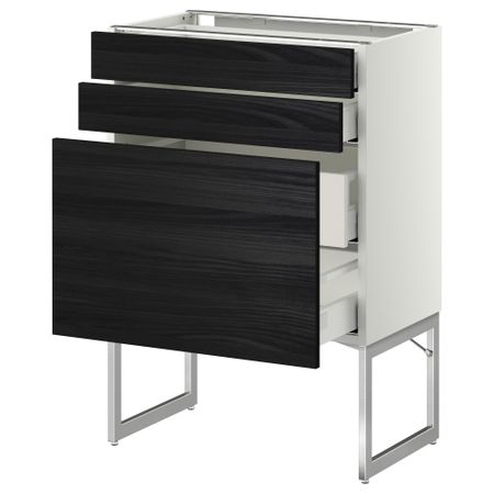Напольный шкаф 3 фронтальных панели, 2 нижних, 2 средних ящика МЕТОД / МАКСИМЕРА, белый, Тингсрид черный