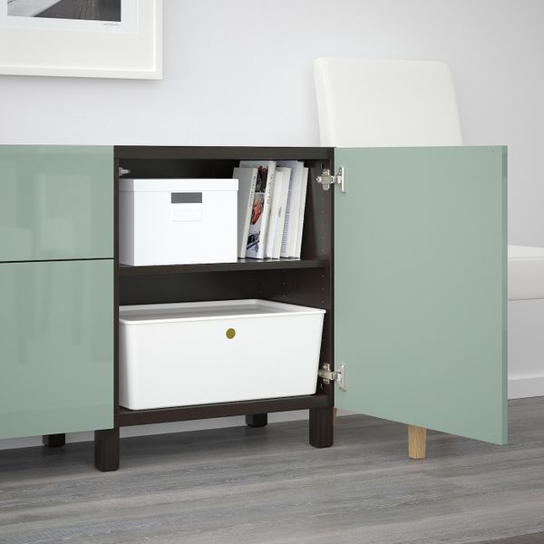 Комбинация для хранения с ящиками, черно-коричневый, Сельсвикен глянцевый/серо-зеленый светлый, 180x40x74 см IKEA БЕСТО - схема-чертеж с размерами