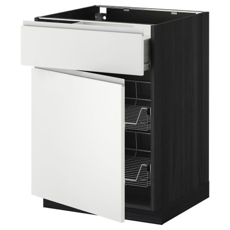 Напольный шкаф с проволочной корзиной, ящиком, дверью МЕТОД / ФОРВАРА, черный, Нодста белый