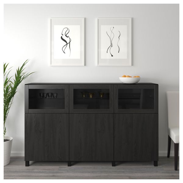 Комбинация для хранения с дверцами БЕСТО, черно-коричневый Лаппвикен, Синдвик черно-коричневый прозрачное стекло (180x40x112 см) - схема-чертеж с размерами