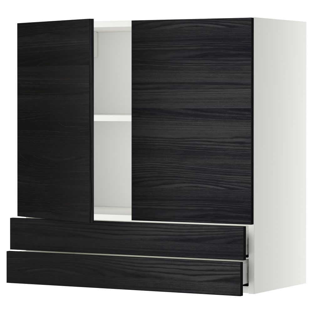 Навесной шкаф, 2 дверцы, 2 ящика МЕТОД / МАКСИМЕРА, белый, Тингсрид черный - фото 1