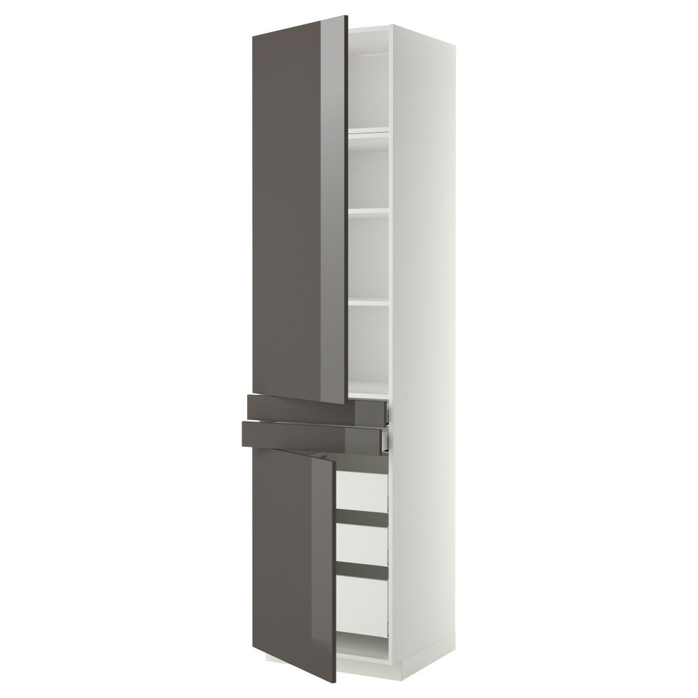 Высокий шкаф + полки, 5 ящиков, 2 дверцы, 2 фронтальных МЕТОД / МАКСИМЕРА, белый, Рингульт серый - фото 1