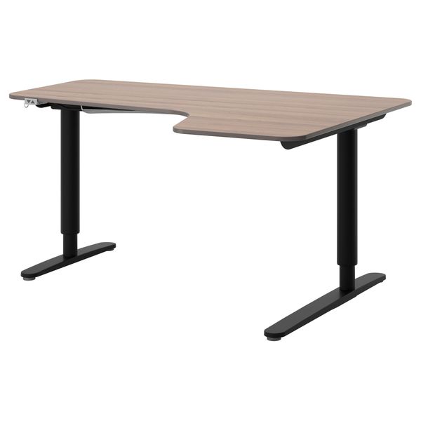 Угловой письменный стол правосторонний, трансформатор БЕКАНТ, серый, черный (160x110 см) - фото 1