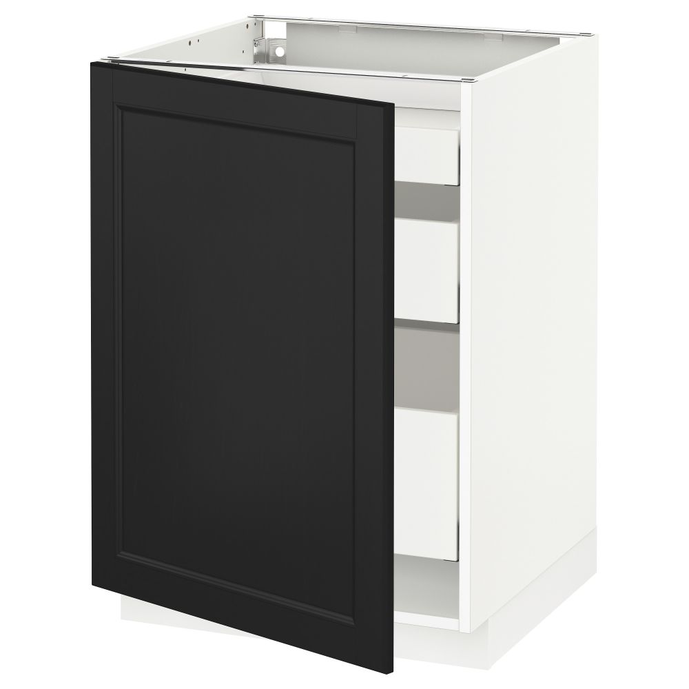 Напольный шкаф с 1 дверцей, 3 ящика МЕТОД / МАКСИМЕРА, белый, Лаксарби черно-коричневый - схема-чертеж с размерами