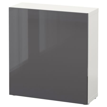 Стеллаж с дверью БЕСТО, белый, Сельсвикен глянцевый/серый (60x20x64 см)
