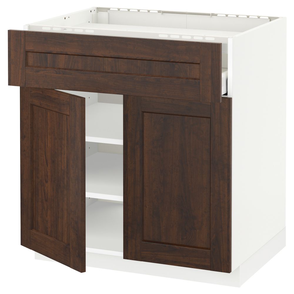 Напольный шкаф для варочной панели, ящик, полка, 2 дверцы МЕТОД / МАКСИМЕРА, белый, Эдсерум коричневый - схема-чертеж с размерами