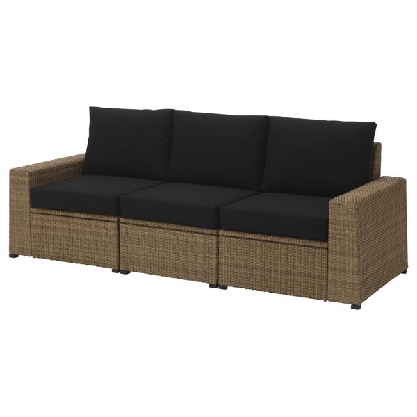 3-местный диван, садовый СОЛЛЕРОН, коричневый, Кунгсэ черный (223x82x87 см) - фото 1