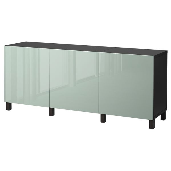 Комбинация для хранения с дверцами БЕСТО, черно-коричневый, Сельсвикен глянцевый/серо-зеленый светлый (180x40x74 см) - фото 1