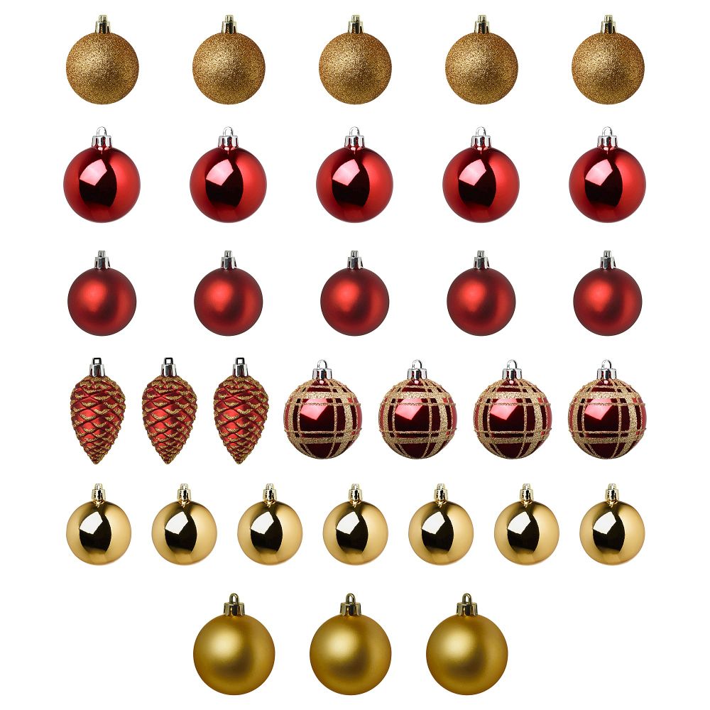 Набор елочных шаров, 32 шт. ВИНТЕР 2018, красный, золотой - схема-чертеж с размерами