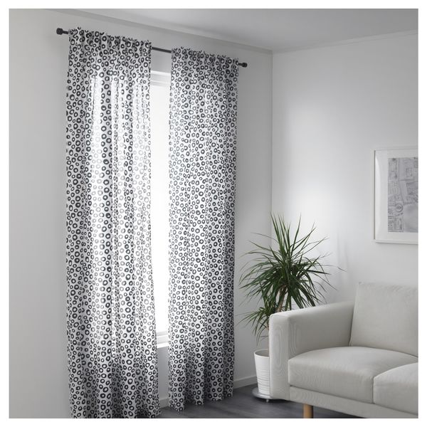 Гардины, 1 пара СОММАР 2018, белый, черный (145x300 см) - схема-чертеж с размерами