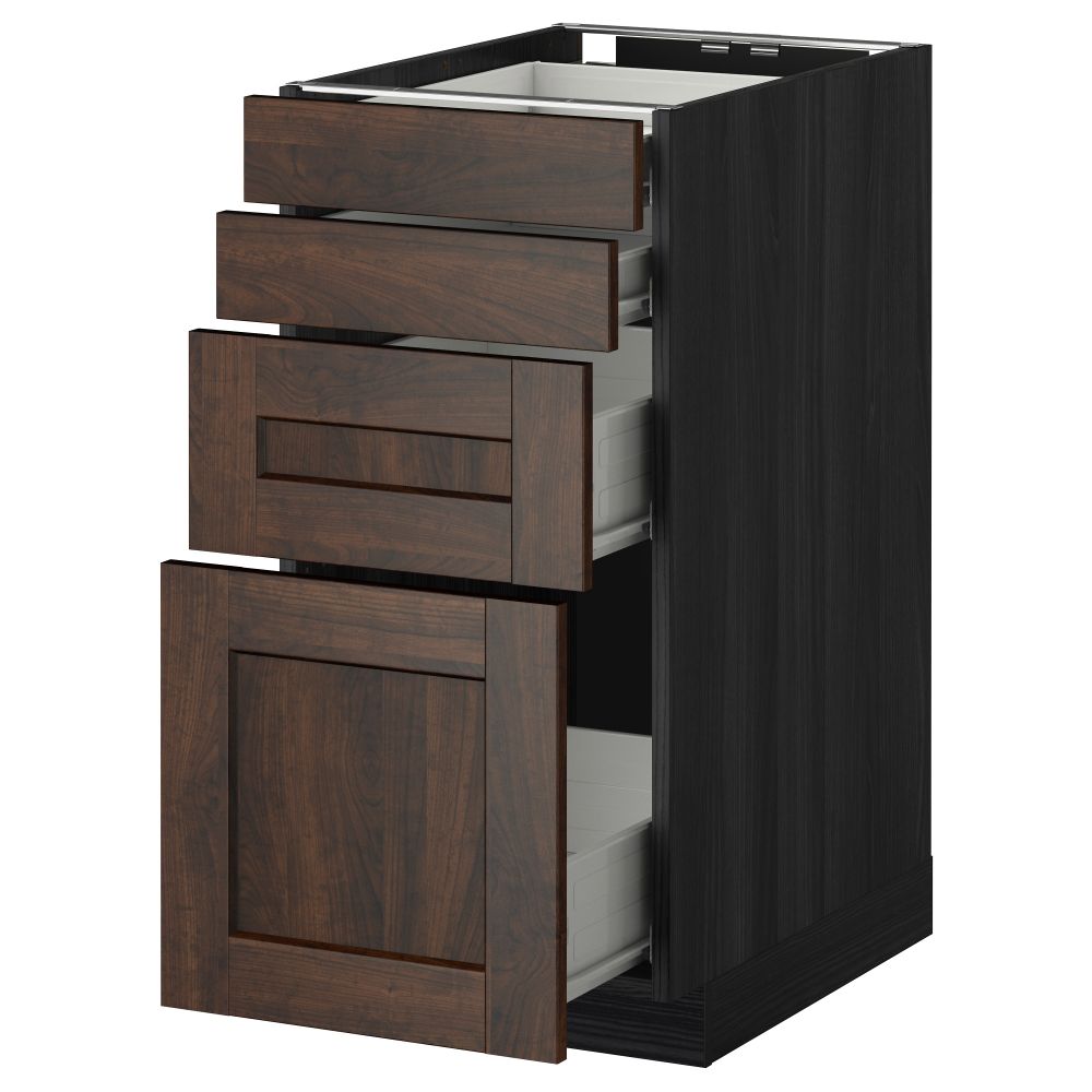 Напольный шкаф 4 фронтальных панели, 4 ящика МЕТОД / ФОРВАРА, черный, Эдсерум коричневый - схема-чертеж с размерами
