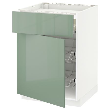 Напольный шкаф для варочной панели, ящик, 2 проволочных корзины МЕТОД / ФОРВАРА, белый, Калларп светло-зеленый (60x60 см)