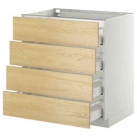 Напольный шкаф 4 фронтальных панели, 4 ящика МЕТОД / МАКСИМЕРА, белый, Тингсрид береза