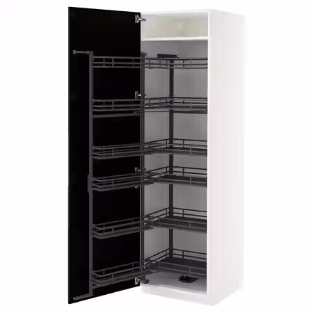 METOD Высокий шкаф с выдвижным модулем - белый/Bodbyn чёрный 60x60x200 см