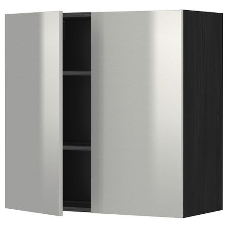 Навесной шкаф с полками, 2 дверцы МЕТОД, черный, Гревста нержавеющ сталь