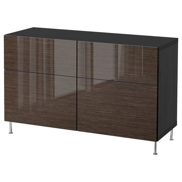 Комбинация для хранения с дверцами/ящ, черно-коричневый/СЕЛЬСВ/СТАЛЛАРП глянцевый, коричневый 120x40x74 см IKEA БЕСТО 292.684.61 - фото 1