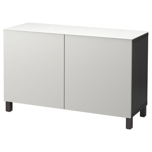 Комбинация для хранения с дверцами БЕСТО, черно-коричневый, Лаппвикен светло-серый (120x42x74 см) - фото 1