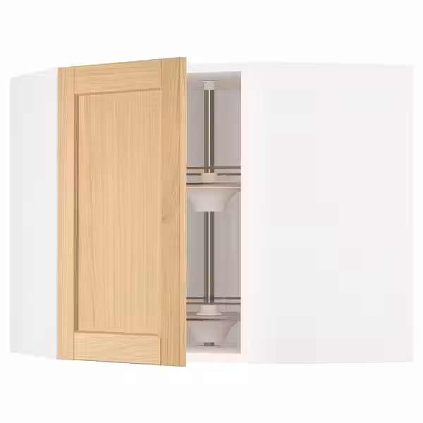 METOD Углов навесн шкаф с вращающ секцией - белый/Forsbacka дуб 68x60 см - фото 1