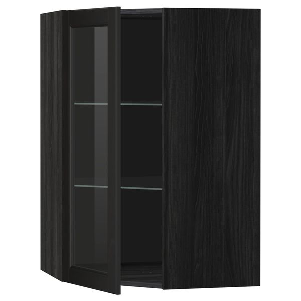 Угловой навесной шкаф с полками, стекляными дверцами МЕТОД, черный, Лаксарби черно-коричневый - схема-чертеж с размерами