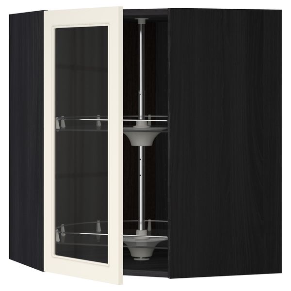 Угловой навесной шкаф с вращающающейся секцией, стеклянными дверцами МЕТОД, черный, Хитарп белый с оттенком - схема-чертеж с размерами