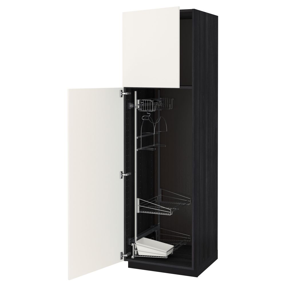 Высокий шкаф с отделением для аксессуаров, для уборки МЕТОД, черный, Веддинге белый - схема-чертеж с размерами