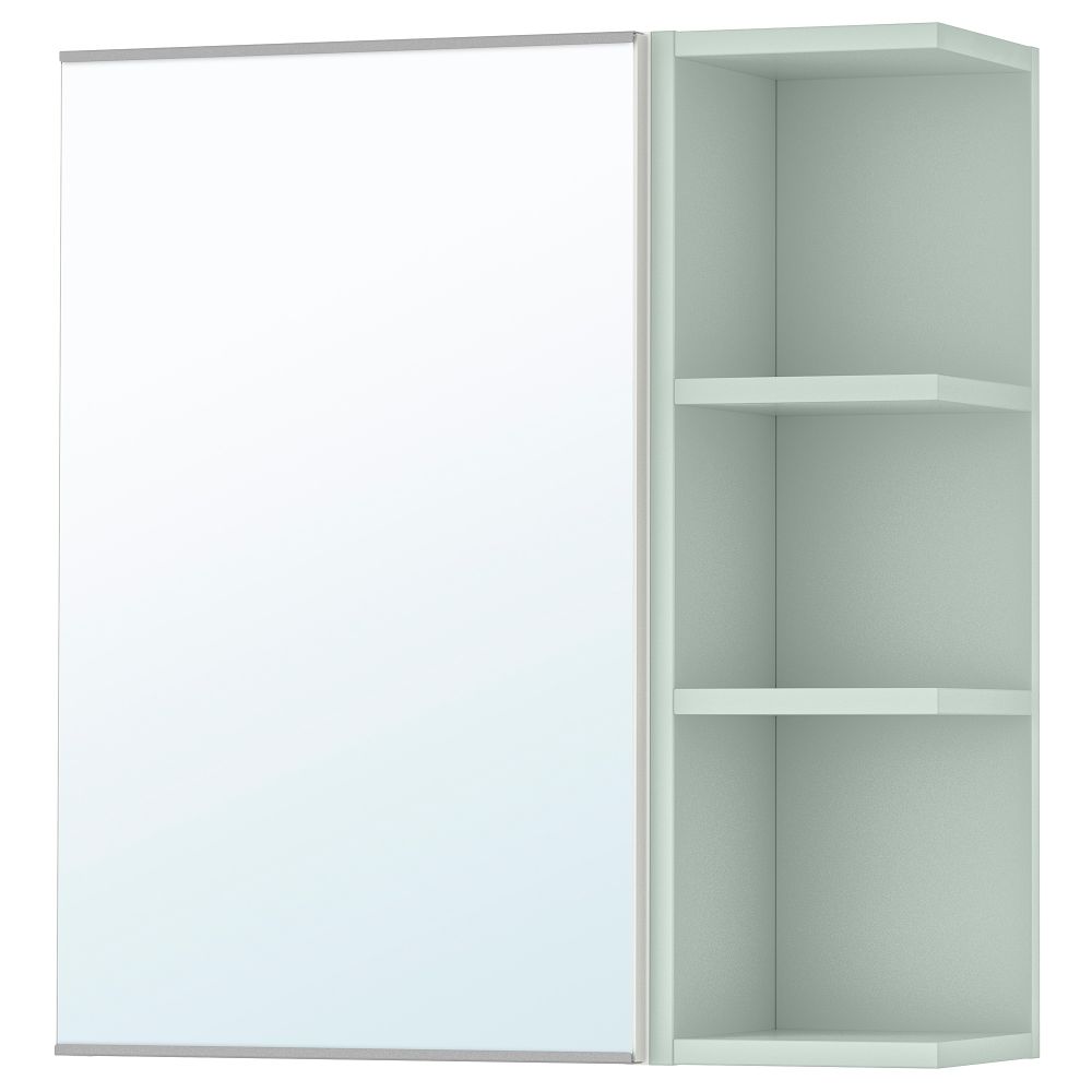 Шкафчик зеркальный с 1 дверцей, 1 торцевой секция ЛИЛЛОНГЕН, белый, бледно-зеленый (59x21x64 см) - фото 1