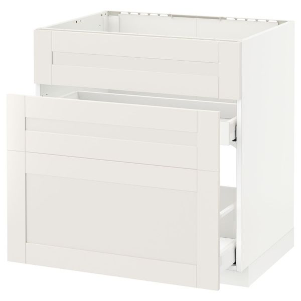 Напольный шкаф под мойку + 3 фронтальных панели/2ящ, белый/Сэведаль белый 80x60 см IKEA METOD МЕТОД / MAXIMERA МАКСИМЕРА - фото 1